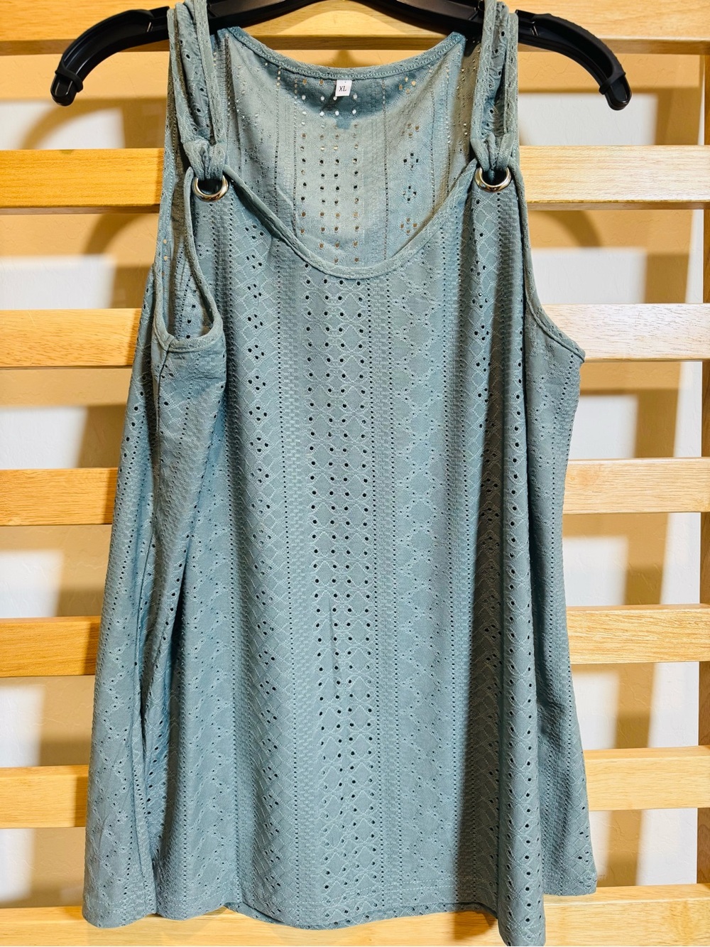 Light Teal Eyelet Tank Top with Ring Straps